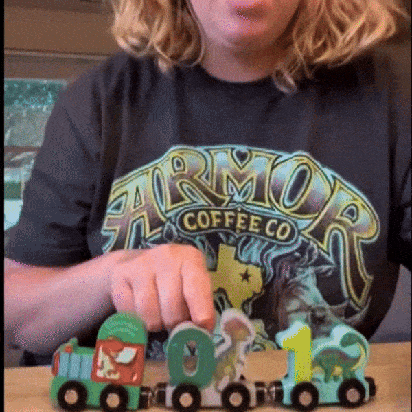 Train Number Wooden with Dinosaur Design, Magnetic Connect, Montessori Learning, Safe For Ages 4+