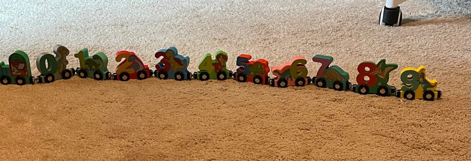 Train Number Wooden with Dinosaur Design, Magnetic Connect, Montessori Learning, Safe For Ages 4+