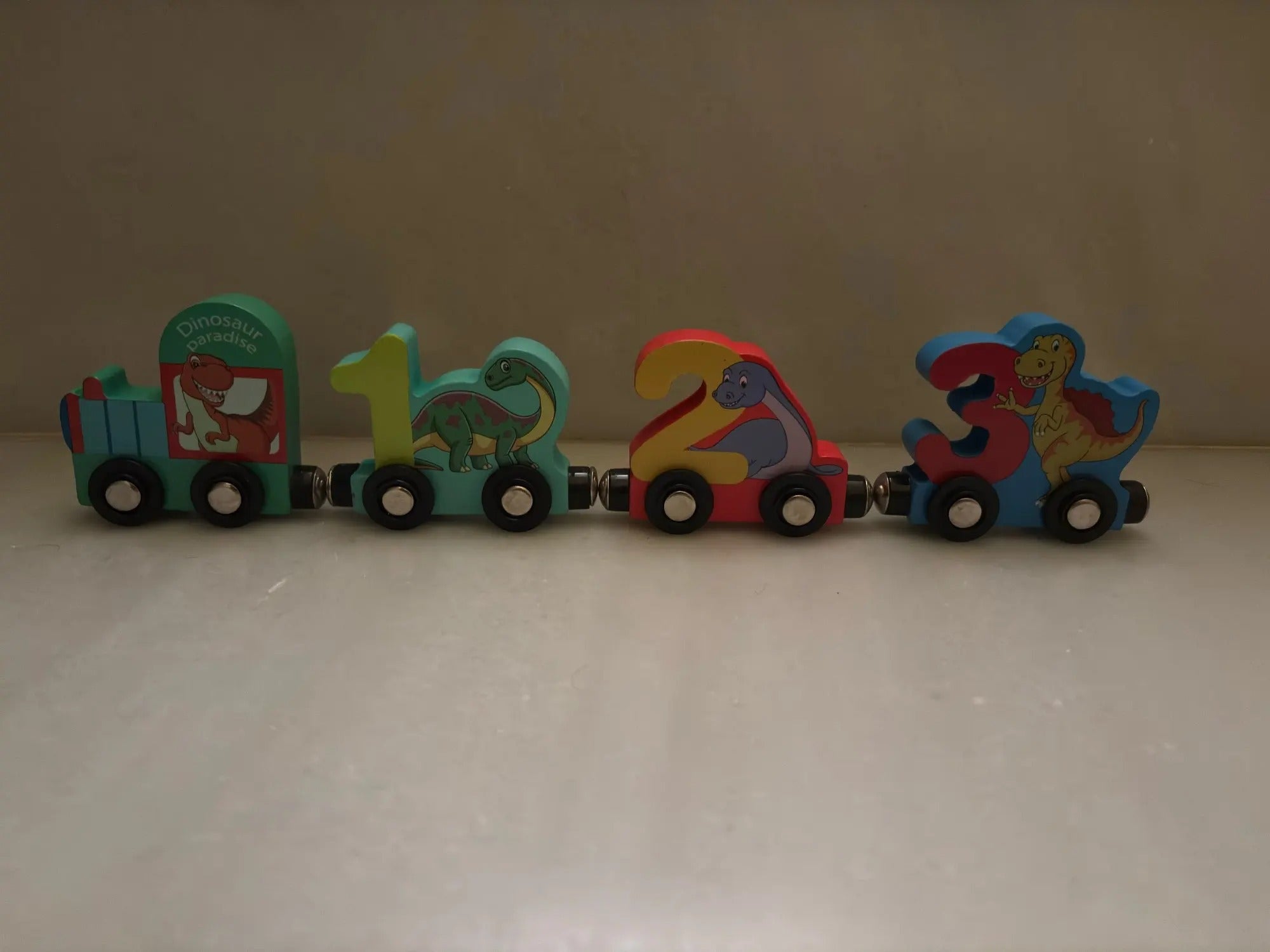 Train Number Wooden with Dinosaur Design, Magnetic Connect, Montessori Learning, Safe For Ages 4+