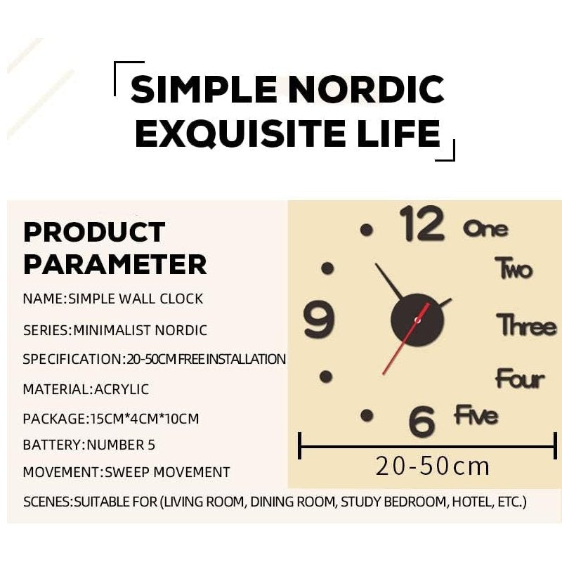 Wall Clock with Quartz Mechanism With Glow-in-the-Dark, Silent Sweep, Adjustable Layout, Easy to Install