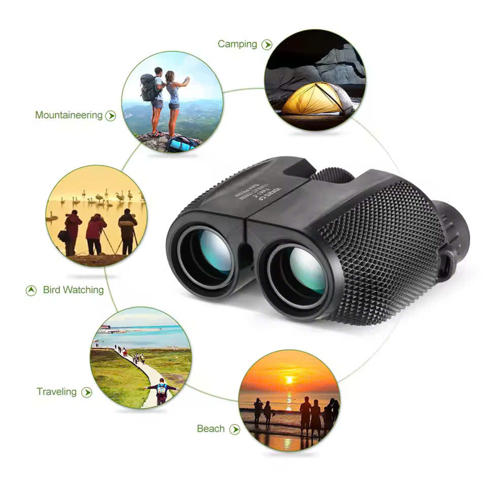 Waterproof High-Power Night-Vision Binoculars for Adults and Kids with 10×25 Magnification, Carrying Strap, Storage Pouch