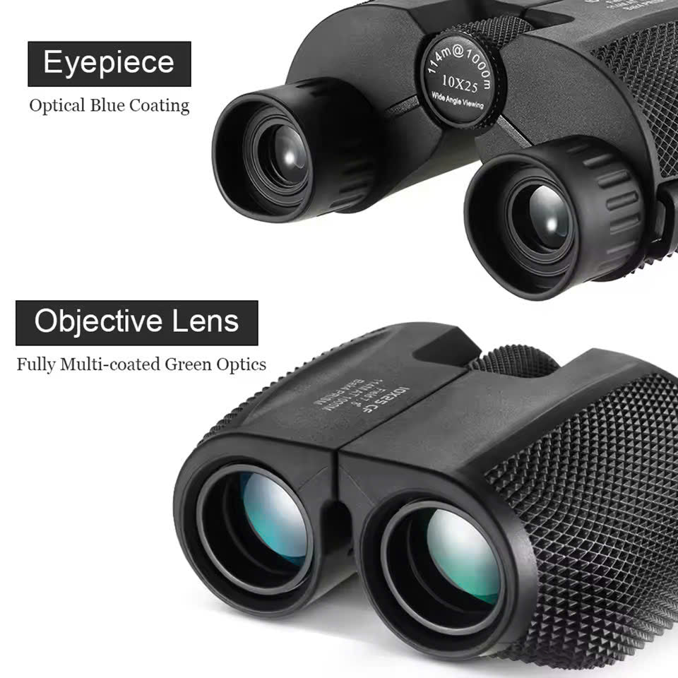 Waterproof High-Power Night-Vision Binoculars for Adults and Kids with 10×25 Magnification, Carrying Strap, Storage Pouch
