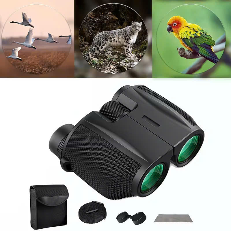 Waterproof High-Power Night-Vision Binoculars for Adults and Kids with 10×25 Magnification, Carrying Strap, Storage Pouch