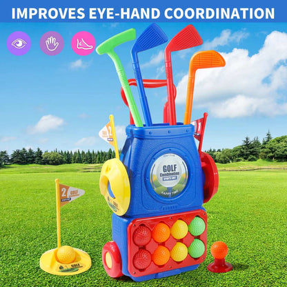 Young Golfers Fun Beginners Golf Club Play Set Kit for Kids – Golf Clubs, Cart, Holes and Play Balls Included