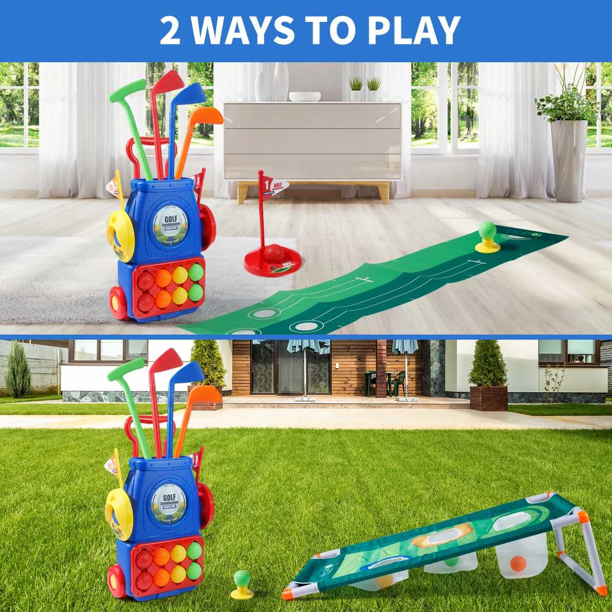 Young Golfers Fun Beginners Golf Club Play Set Kit for Kids – Golf Clubs, Cart, Holes and Play Balls Included