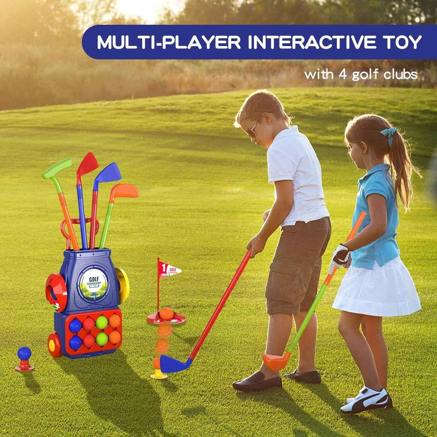 Young Golfers Fun Beginners Golf Club Play Set Kit for Kids – Golf Clubs, Cart, Holes and Play Balls Included
