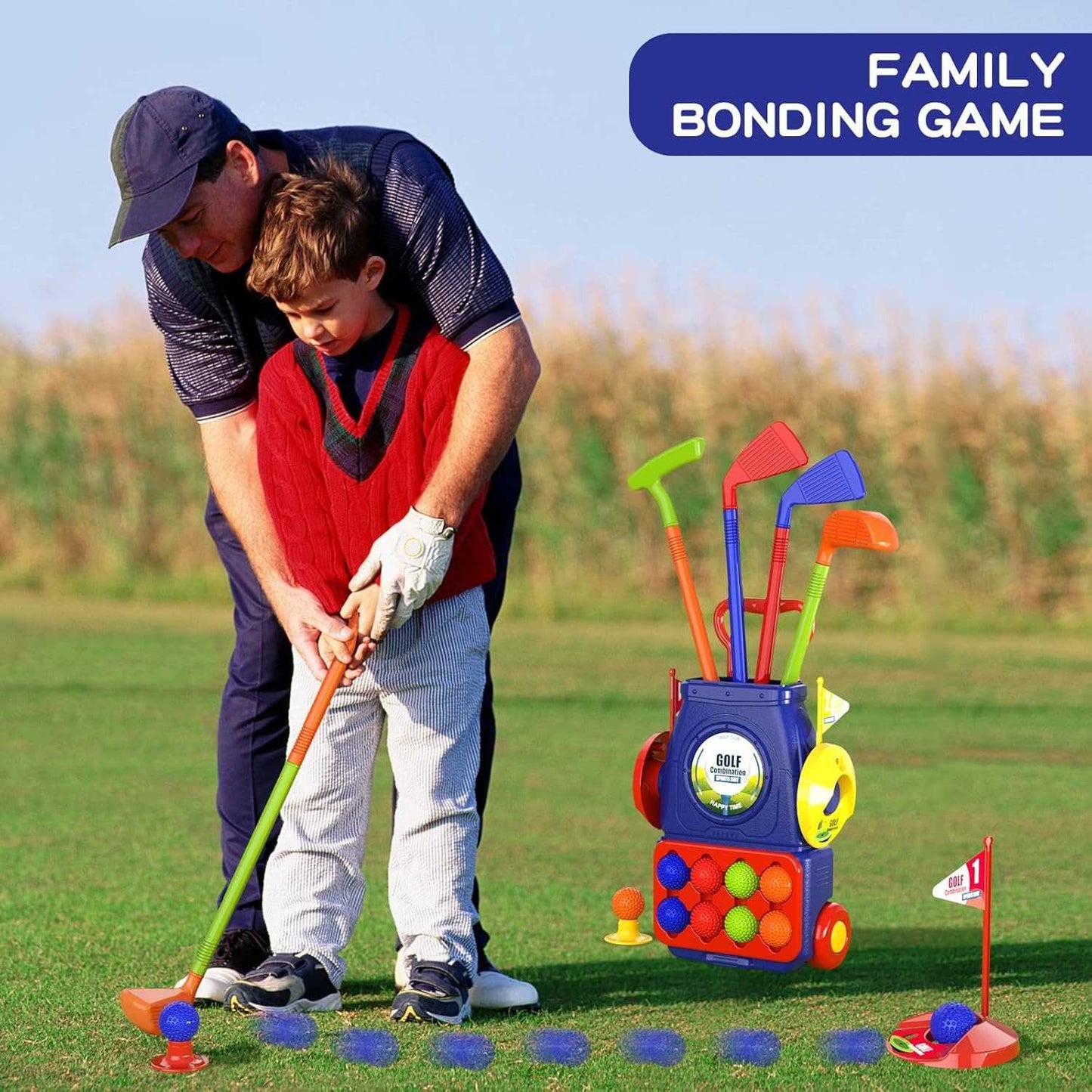 Young Golfers Fun Beginners Golf Club Play Set Kit for Kids – Golf Clubs, Cart, Holes and Play Balls Included