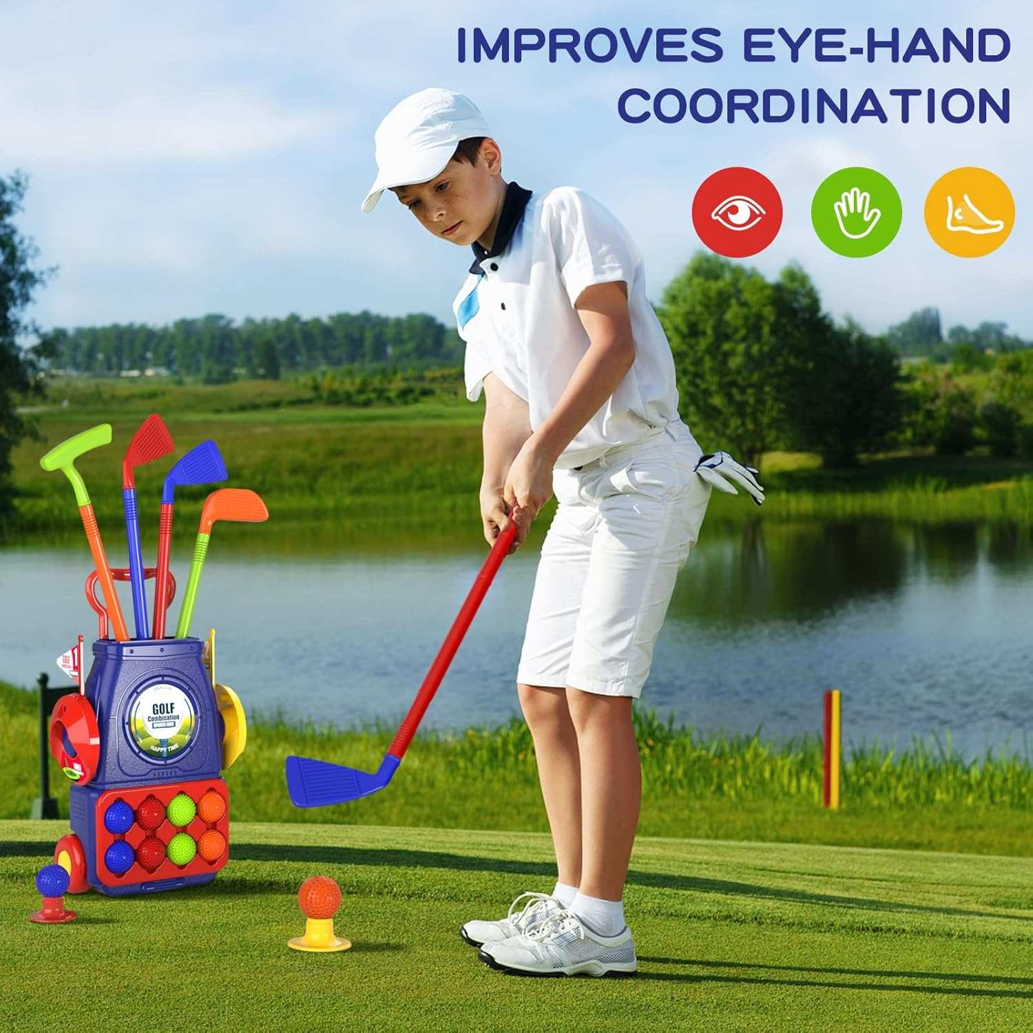 Young Golfers Fun Beginners Golf Club Play Set Kit for Kids – Golf Clubs, Cart, Holes and Play Balls Included