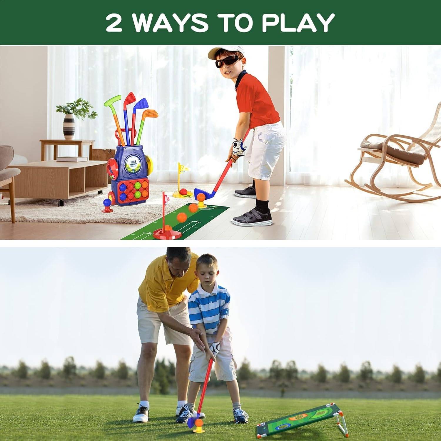 Young Golfers Fun Beginners Golf Club Play Set Kit for Kids – Golf Clubs, Cart, Holes and Play Balls Included