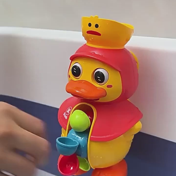 Duck Bath Toy with Rotating Water Wheels, Wall Suction, No Batteries Required, Safe for Ages 1+