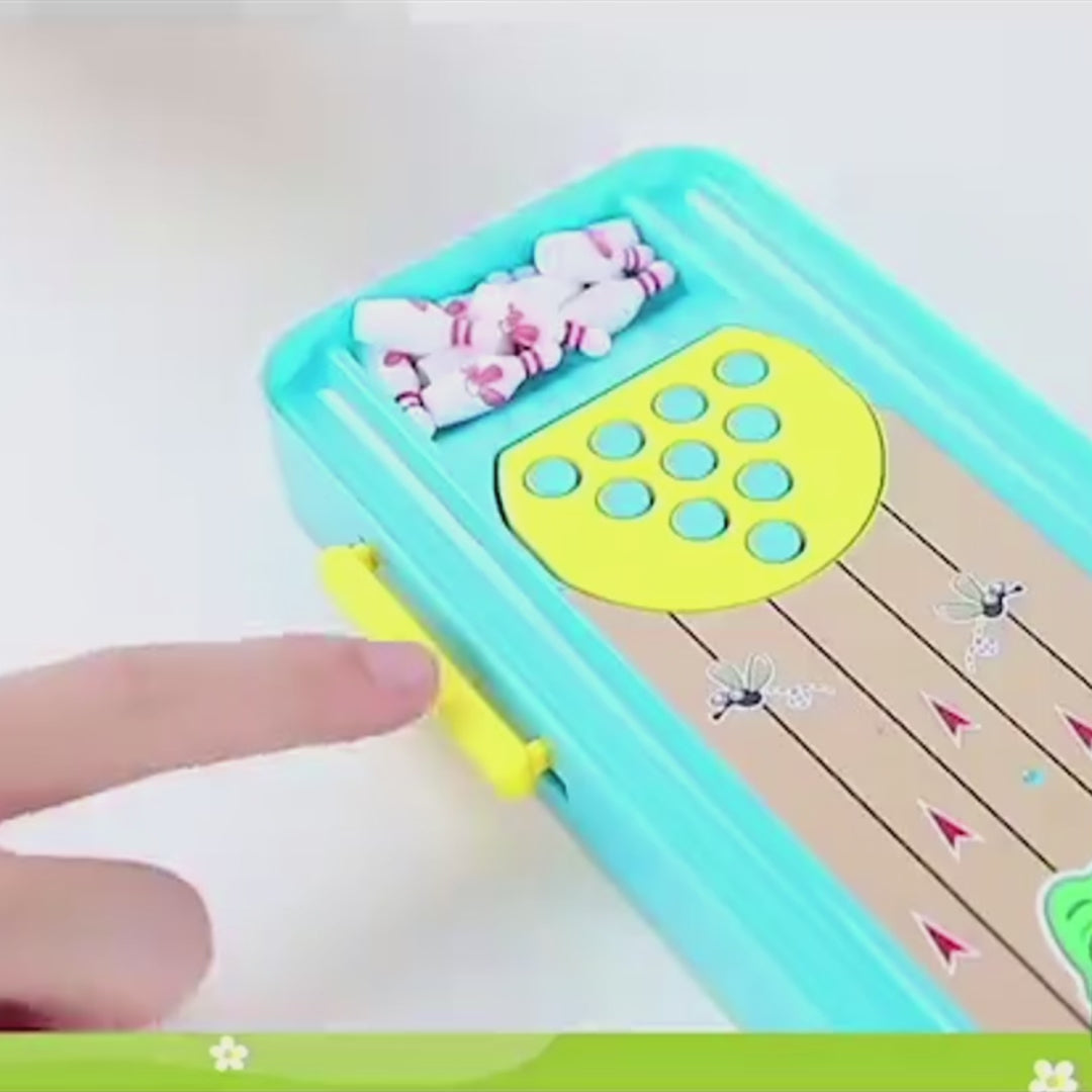 Mini Desktop Bowling with Cute frog launcher, Manual reset handle, Colorful design, Safe for Ages 6+