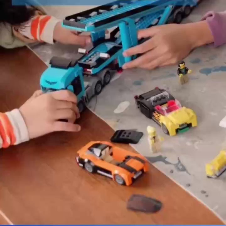 Sports Car Transporter Truck Blocks, Easy to Assemble and Disassemble, Safe for Ages 7+