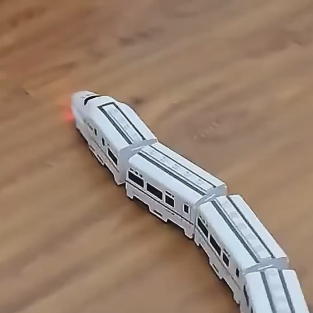 DIY Electric Train Toy with Lights and Sounds, 360 Spinning, Auto Obstacle Avoidance, Safe for Ages 2+