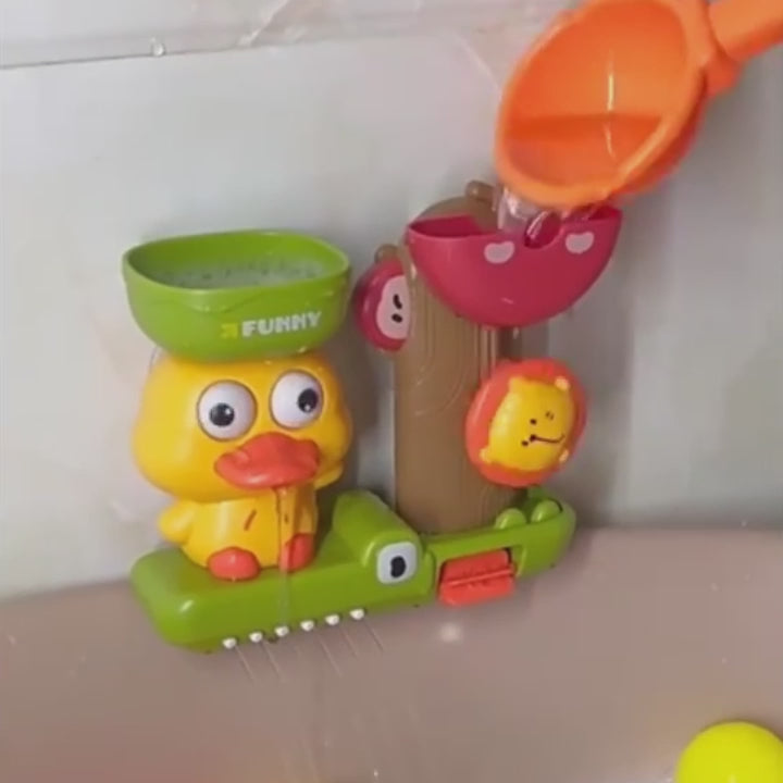 Duck Bath Toy with Spinning Lion Gears, Waterfall and Suction Cups, Safe for Ages 1+