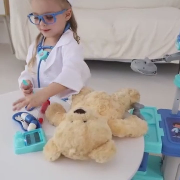 22 Pcs Educational Pretend Medical Station Set Doctor, Realistic Tools, Foldable Trolley, Safe for Kids 3+