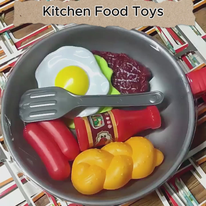 Kitchen Food Toys with Realistics 8PCS Kitchenware, Simulating Cooking Food, Safe for Ages 3+