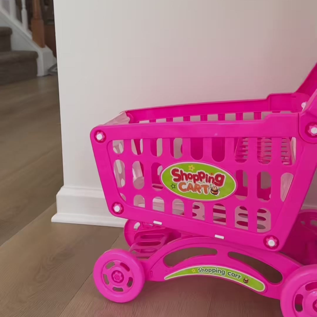 Kids Easy to Assemble Shopping Cart with Groceries, POS Machine, Plastic Money, Credit Cards and Shopping Cards