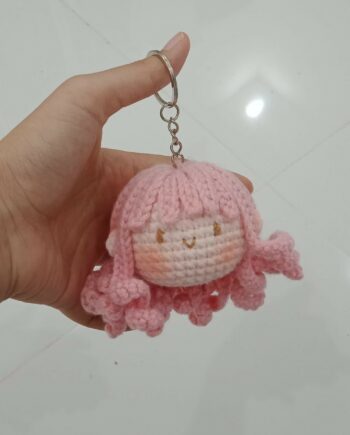 Handmade Key Chain Shaped Like A Cute Pink Girl's Mochi Face
